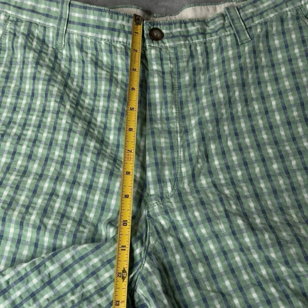 IZOD Men 34 Shorts Green Seersucker Plaid Luxury Sport Chino Golf Flat 9